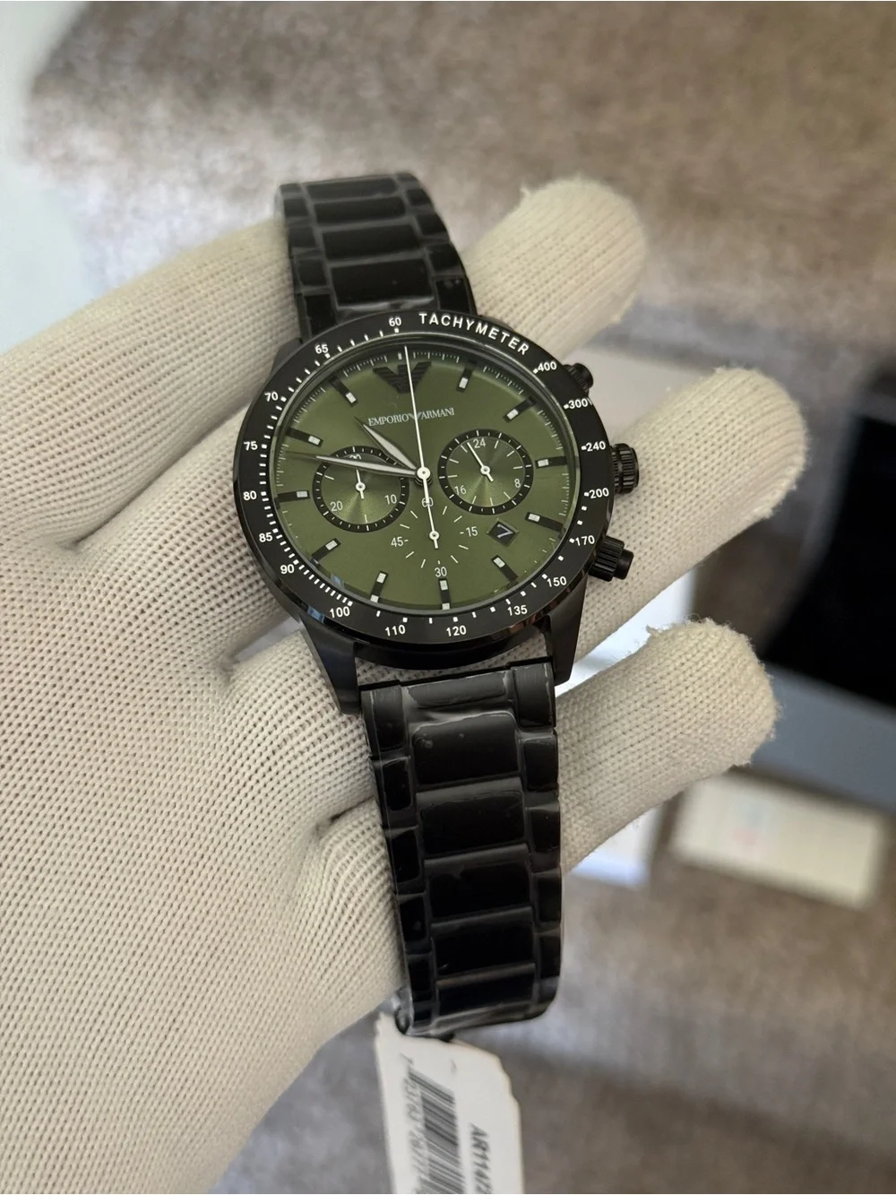 Emporio Armani Black mate with Green Chronograph dial Men's Watch